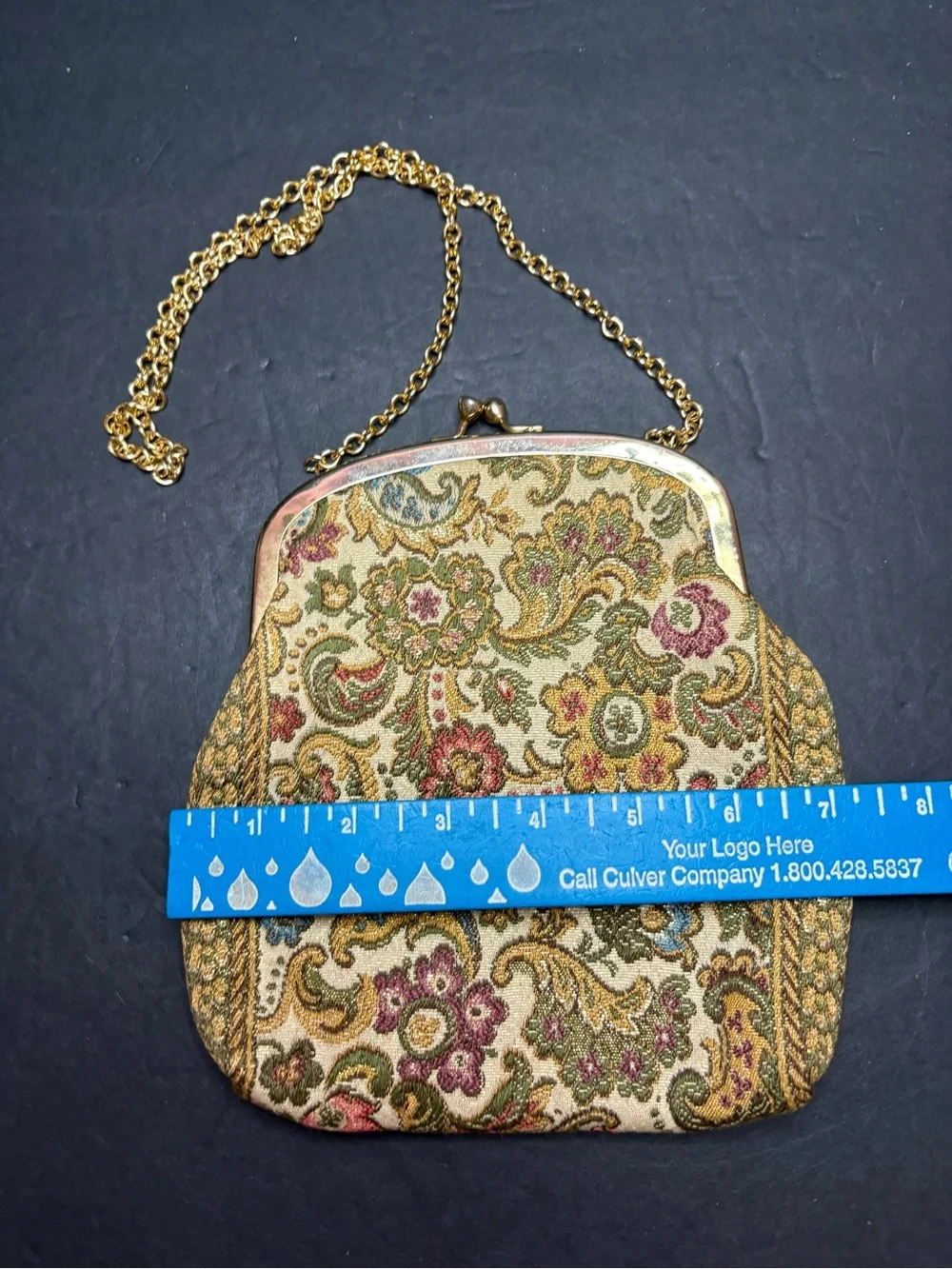 Vintage Walborg Italian Floral Paisley Tapestry Kiss Lock Gold Chain Handbag